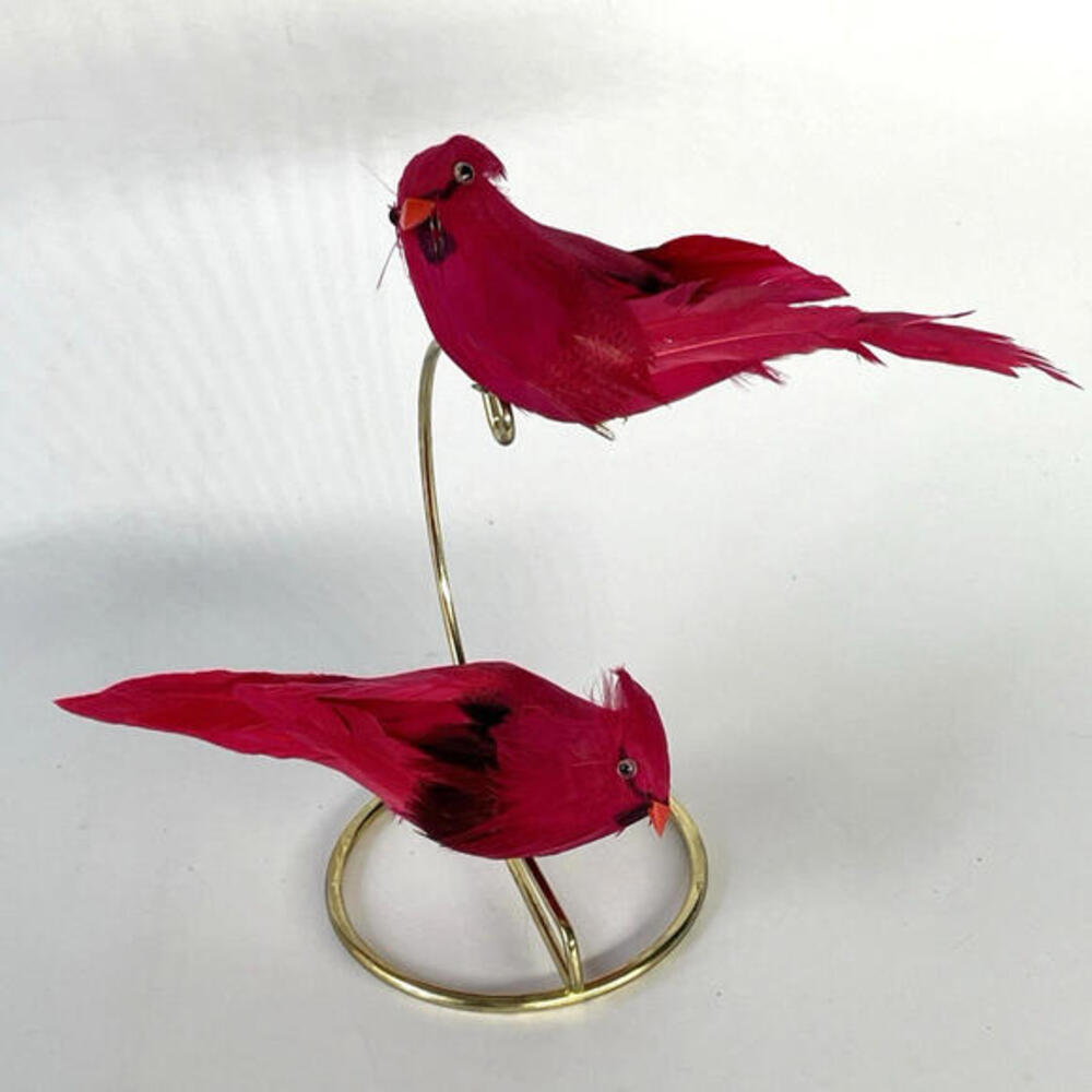 Vintage Red Cardinal Feather Bird Christmas Ornaments 5" Clip‎ On Lot of 2 - Picture 2 of 6